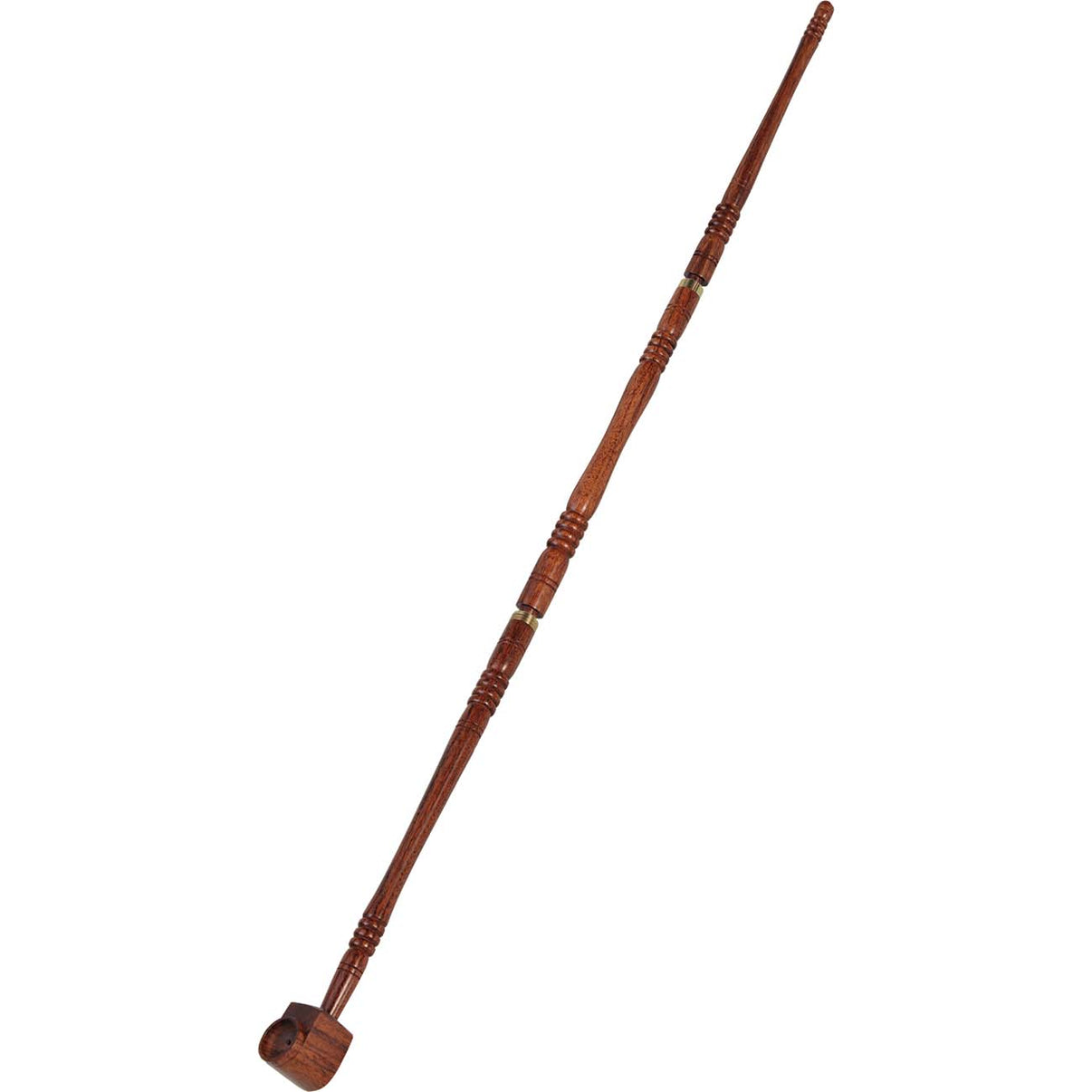 Tyylikäs, kolmiosainen Wood Pipe 3 Zippsy puupiippu, 59 cm pituinen, vaaleaa puuta ja kiiltävällä messinkirenkaalla varustettuna.