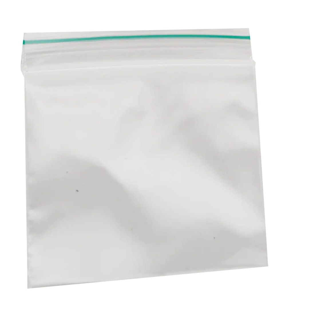 Kestävä läpinäkyvä minigrip-pussi 35x38mm vihreällä sulkijalla pientavarasäilytykseen - Kaninkolo verkkokauppa