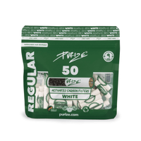 50 kappaleen pussi PURIZE® Regular Size 9mm aktiivihiilifilttereitä keraamisilla päädyillä