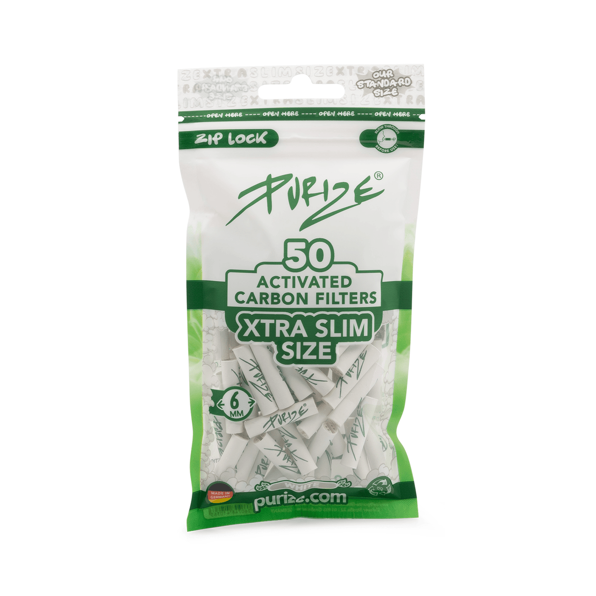 PURIZE® XTRA Slim Size 6mm aktiivihiilisuodattimet 50 kappaleen pussissa