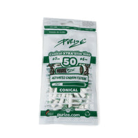 50 kappaleen pussi PURIZE XTRA Slim Size Conical aktiivihiilifilttereitä kartiomaiseen käärimiseen