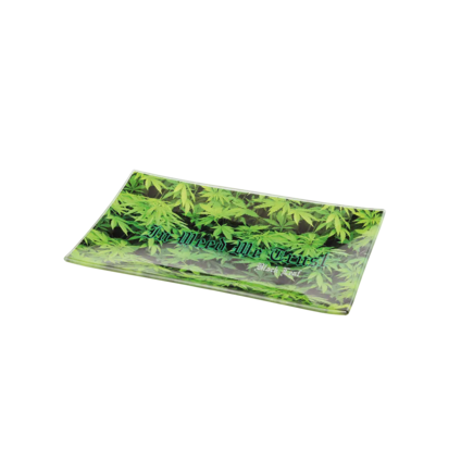 Black Leaf Leaves Glass Rolling Tray lasinen väsäysalusta hampunlehtikuviolla 255x155 mm - Kaninkolo verkkokauppa