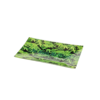 Black Leaf Leaves Glass Rolling Tray lasinen väsäysalusta hampunlehtikuviolla 255x155 mm - Kaninkolo verkkokauppa