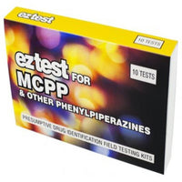 Kuva Ez Test mCPP -pikatestipakkauksesta sisältäen yhden testin ja käyttöohjeet, valmiina nopeaan aineentunnistukseen.