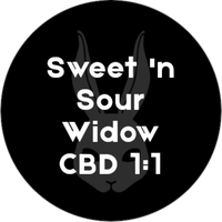 Sweet 'n Sour Widow CBD 1:1 REG kannabissiemenet, joista kasvaa CBD-rikkaita kasveja ja tuoksuvia kukkia.