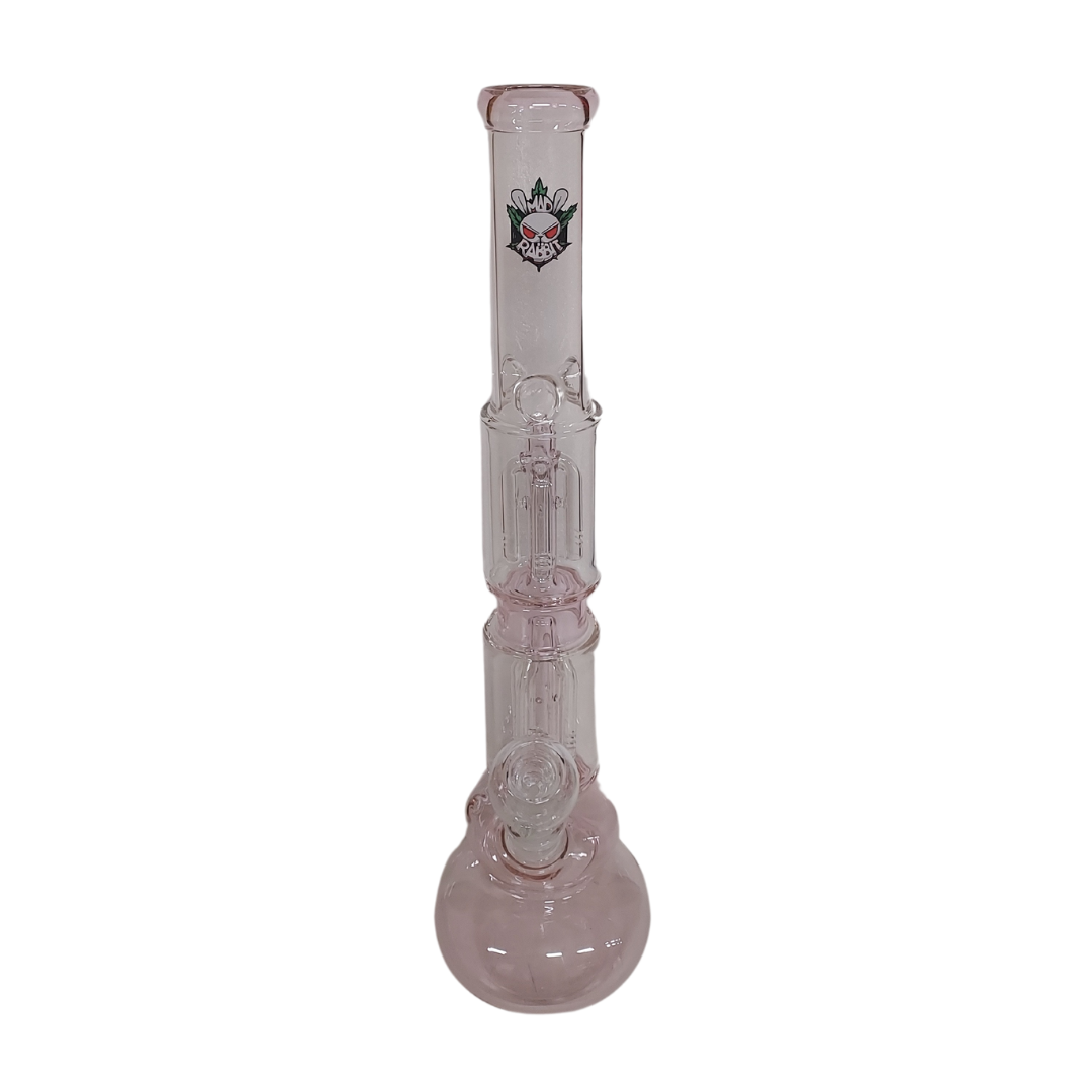 Mad Rabbit 2x4 Percolator Jääbongi 40cm kirkkaasta borosilikaattilasista, jossa kaksi 2x4-perkolaattoria, diffuusori ja jääpidike.