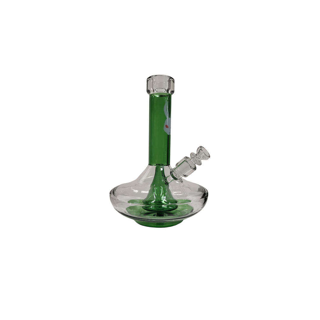 Läpinäkyvä Kani Ufo Bong 21cm, jossa näkyy diskusmainen UFO-perkolaattori ja lasinen yrttipesä. Piippu seisoo vakaalla, pyöreällä pohjalla, valmiina käyttöön.