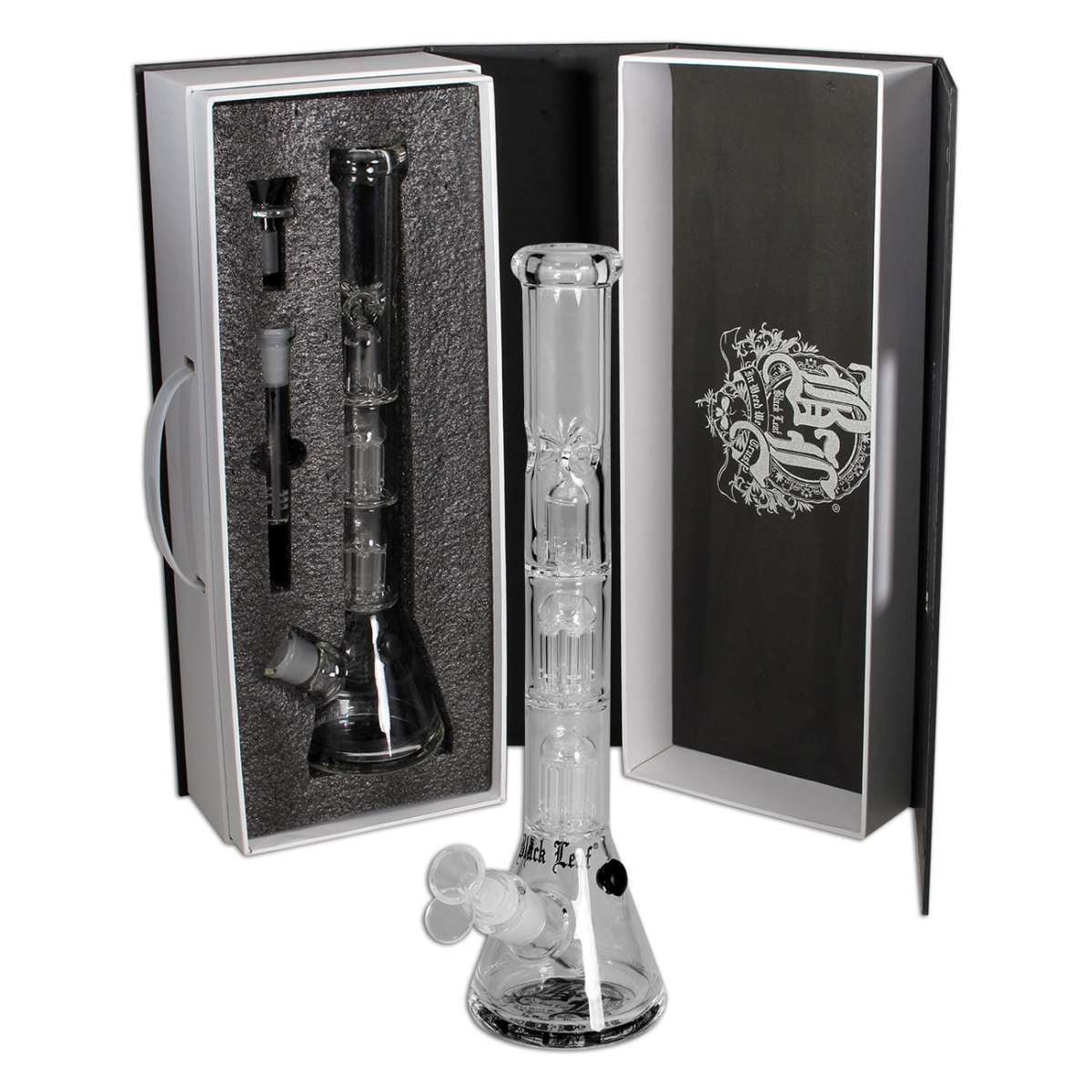 Black Leaf Boxed Bong Multi Level lasibongi ja säilytyslaatikko