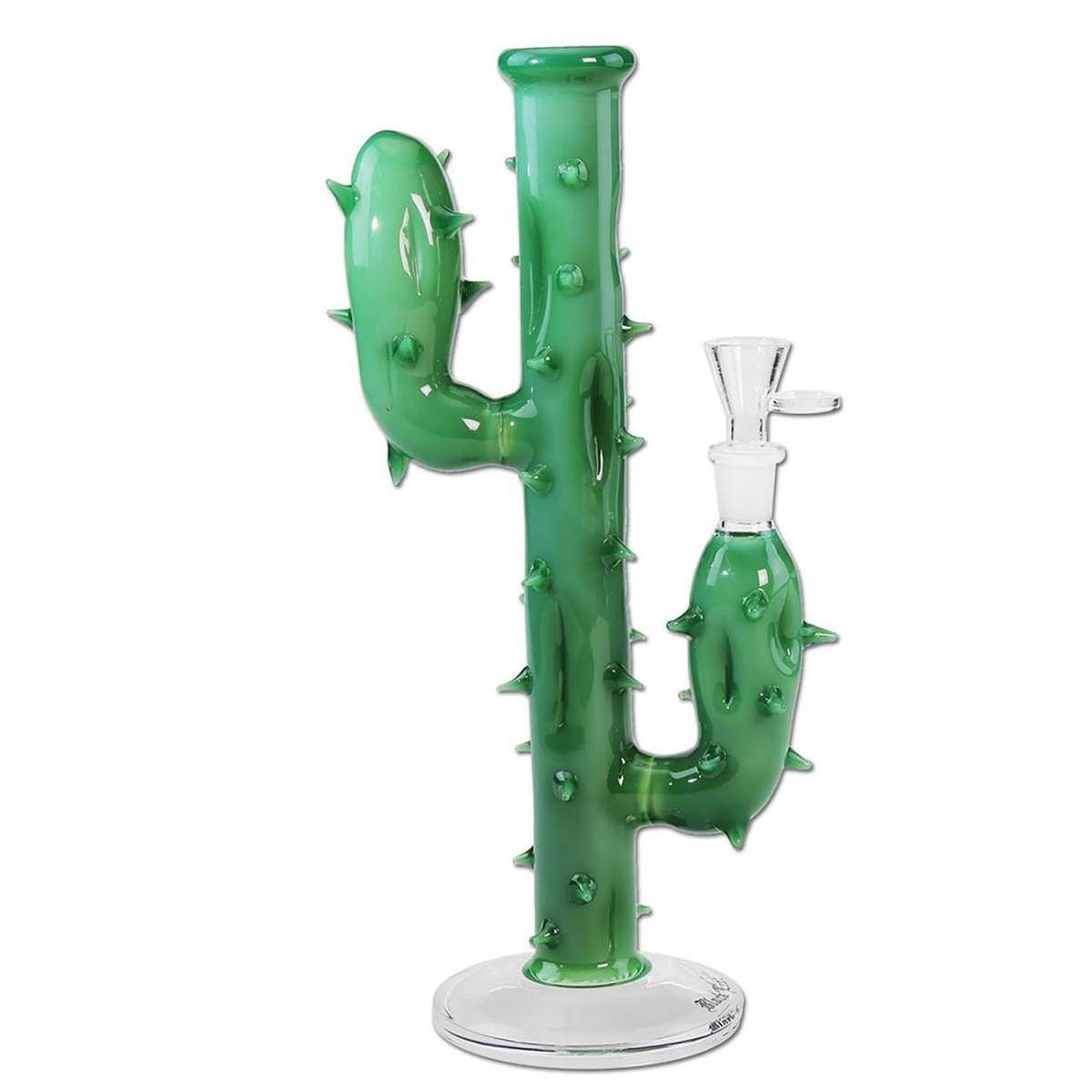 Vihreä 30 cm Black Leaf Cactus Bong pöydällä, sen kaktusmuotoinen varsi ja jykevä lasirakenne näkyvillä.
