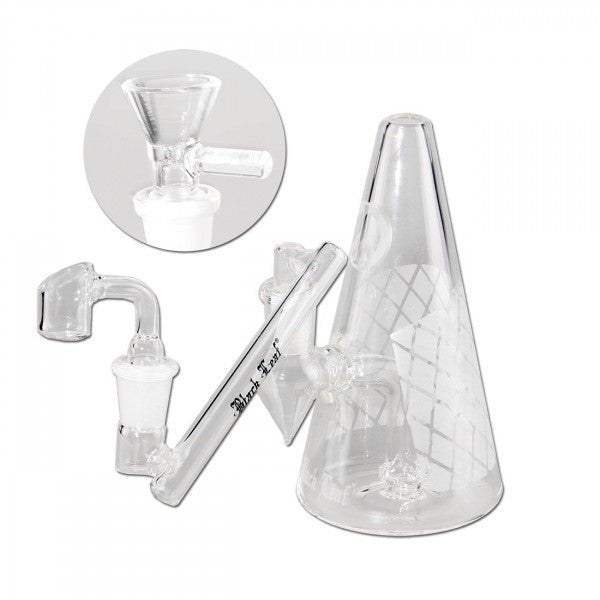 Black Leaf Glass Bubbler Herbs Oil with Adapter edestä