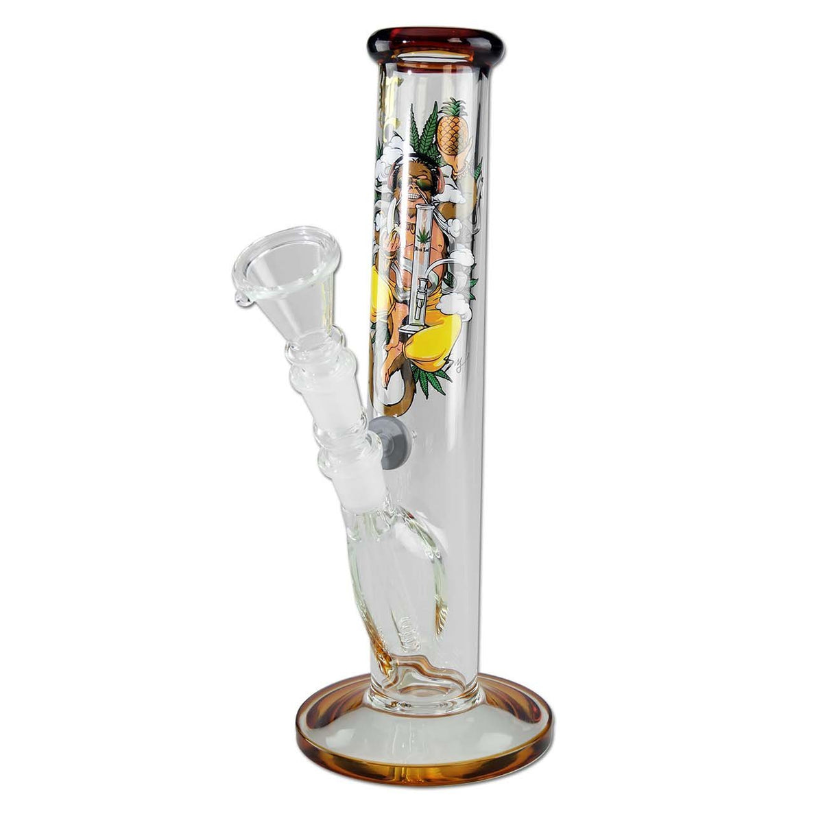 Black Leaf Hanuman Bent Neck Bong 25cm, kirkas borosilikaattilasibongi taivutetulla niskalla ja irrotettavalla downstemillä.