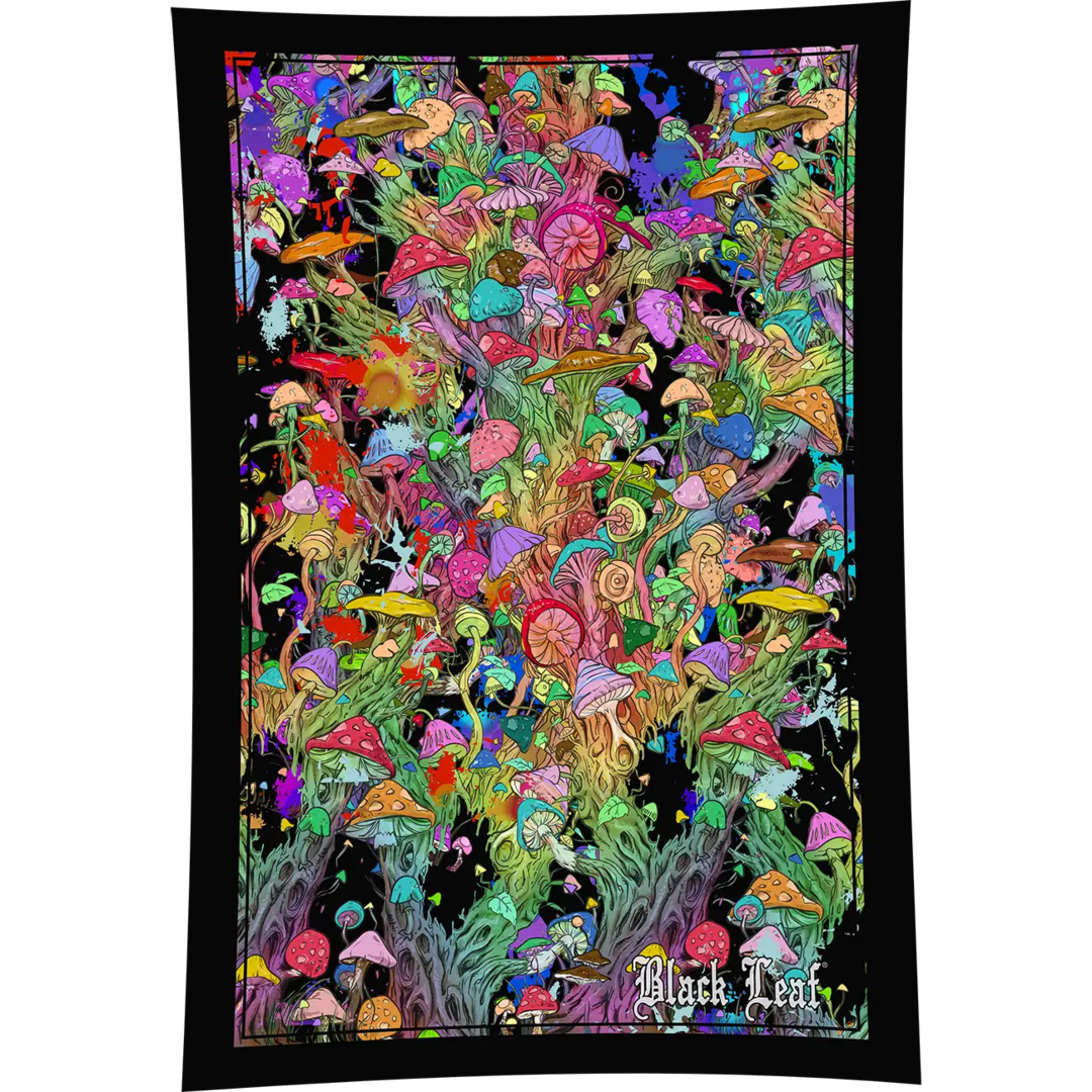 Black Leaf MUSHROOM Cloth Tapestry sienikuvioitu puuvillainen seinäkangas 150x220cm - Kaninkolo verkkokauppa