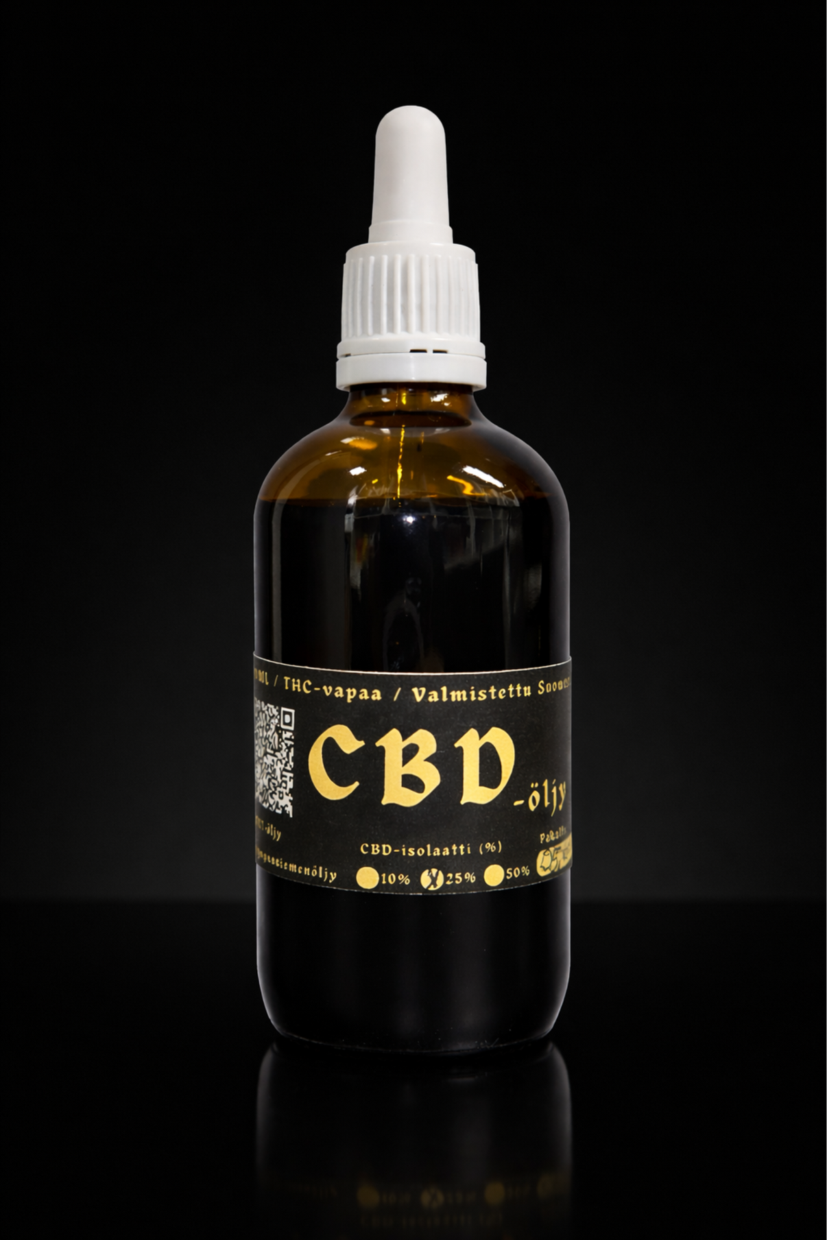 Kaninkolon CBD-kaupan CBD-öljy 25% THC-free 100ml pullo neutraalilla tuoksuprofiililla.