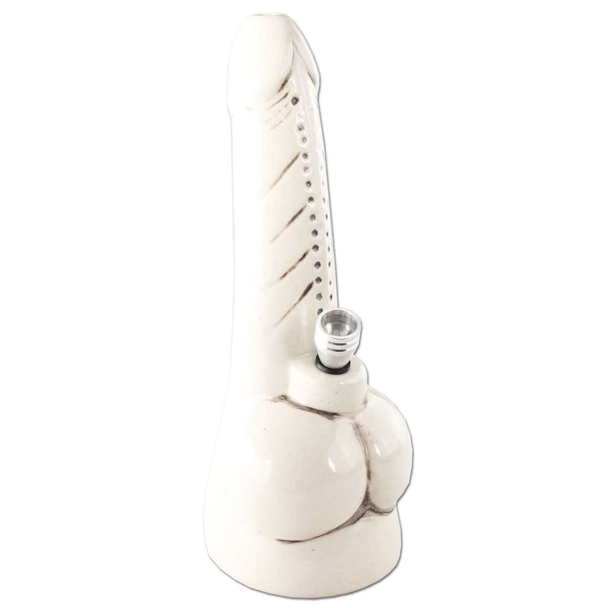 Kuva keramiikasta valmistetusta 29 cm korkeasta Penis-muotoisesta bongista, jossa on kiiltävä pinta ja perinteinen vesikammio. Humoristinen lahjaidea täysi-ikäiselle.