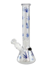 Sininen Flask Bong Ice Hemp Leaves lasi savukkeet, jäähdytysominaisuudella ja ainutlaatuisella muotoilulla.