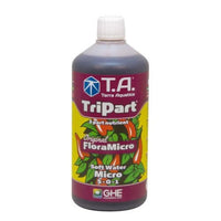 GHE/T.A TriPart Micro 1L SW -ravinnepullon etiketti, jossa näkyy tuotteen nimi, logo ja tilavuus 1 litra.