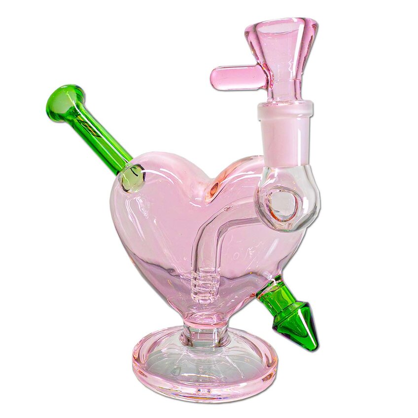 Black Leaf Glass Bong PINK HEART 17.8cm vaaleanpunainen lasibongi - Kaninkolo verkkokauppa