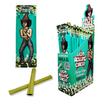 Lion Rolling Circus Hemp Wraps GorilaGL -pakkaus, jossa on värikäs sarjakuvamainen apinan kuva, joka käärii hamppukäärettä.