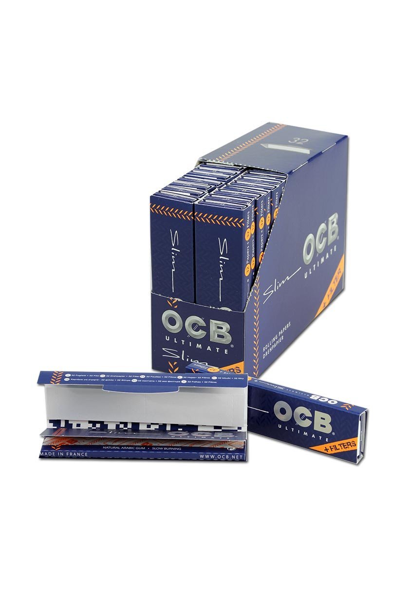 OCB King Size Ultra Thin + Tips -yhdistelmäpaketti, musta, sisältää 32 erittäin ohutta sätkäpaperia ja 32 pahvitipin.