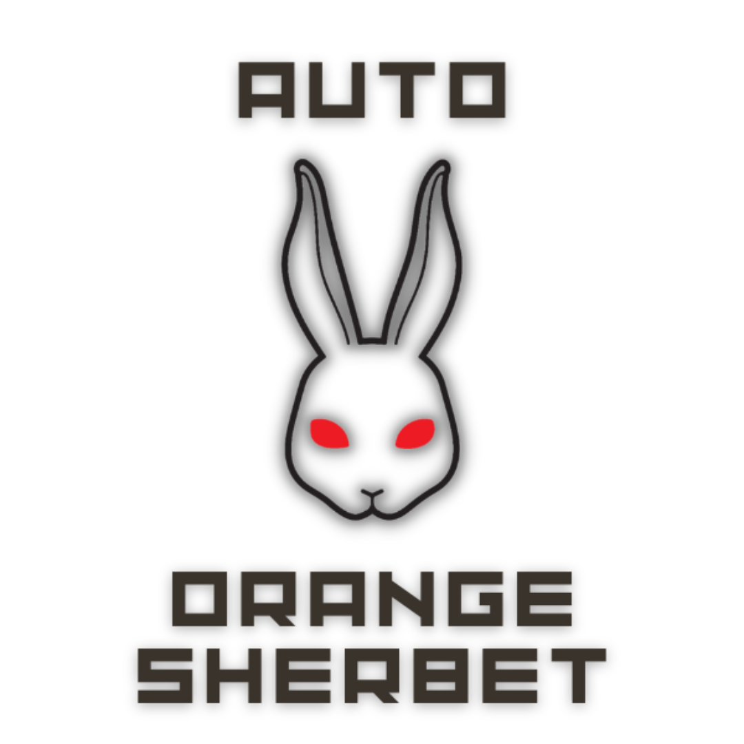 Kuva Orange Sherbet Autoflower -kasvin tuuheista, oranssinkirjavista ja tiheistä kukista, joissa näkyy runsaasti trikomeja.