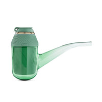 Puffco Proxy Flourish Limited Edition dab-vaporisaattori vihreässä sävyssä, esillä luonnonvalossa puupinnalla.
