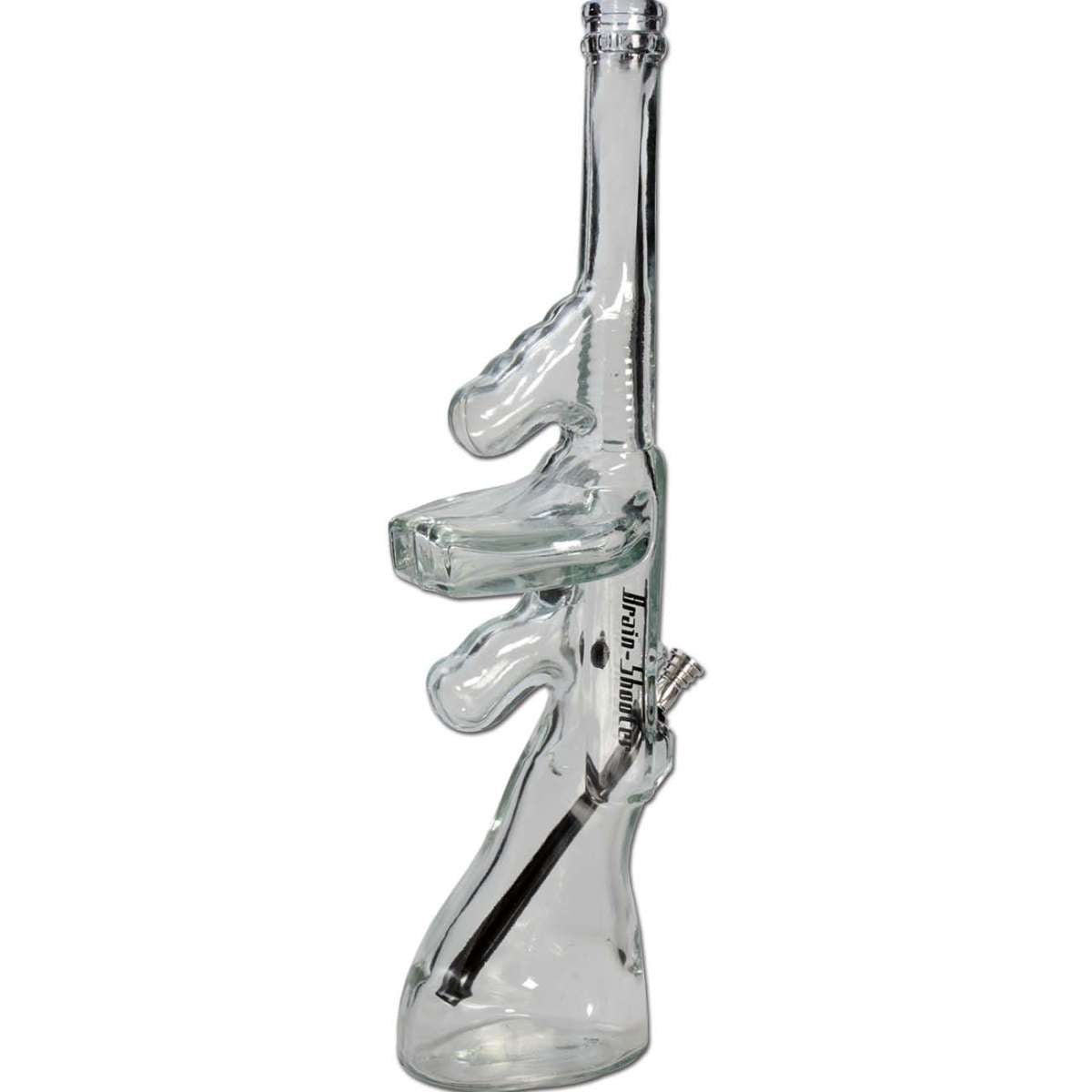 Kuva Shooter Bong Glass 47cm -lasibongista. Tyylikäs, korkea ja kirkas bongi mustalla Shooter-logolla sekä tukevalla jalalla, valmiina tarjoamaan pehmeitä vetoja.