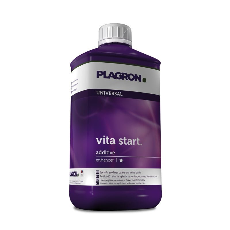 Plagron Vita Start 1L - Kasvustimulaattori vihreä etiketti, korostaa taimien ja pistokkaiden elinvoimaa ja tervettä kehitystä.