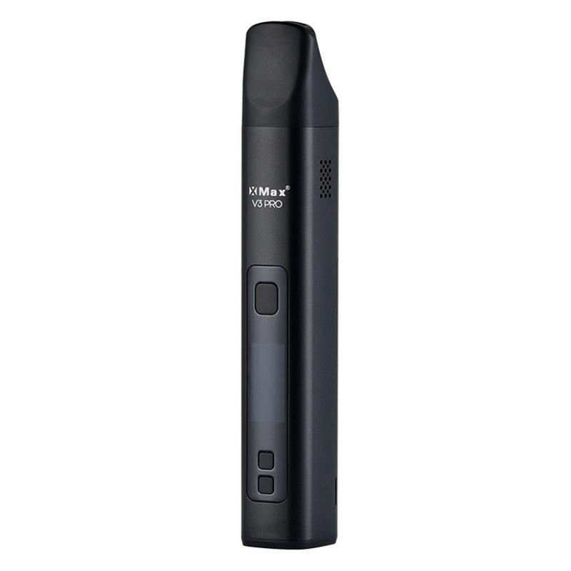 X-MAX V3 Pro -kannettava konvektiovaporisaattori, tyylikäs mattamusta viimeistely, suukappale näkyvissä, digitaalinen näyttö päällä, valmiina käyttöön.